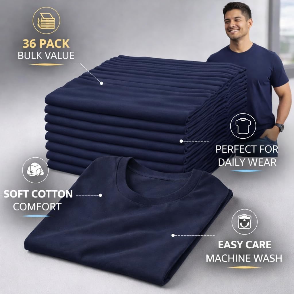 SOCKS'NBULK Men's Cotton Crew Neck Regular T-Shirts Bulk Short Sleeve Lightweight Tees Mix Colors