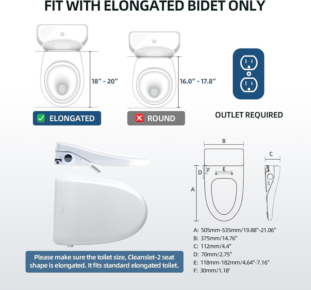 Electric Bidet Toilet Seat, Elongated Heated Toilet Seat with Instant Warm Water & Dryer, Smart Bidet Warmer, Feminine & Front Rear Wash, Wireless Remote, Self-Clean Nozzle, Slow Close Lid