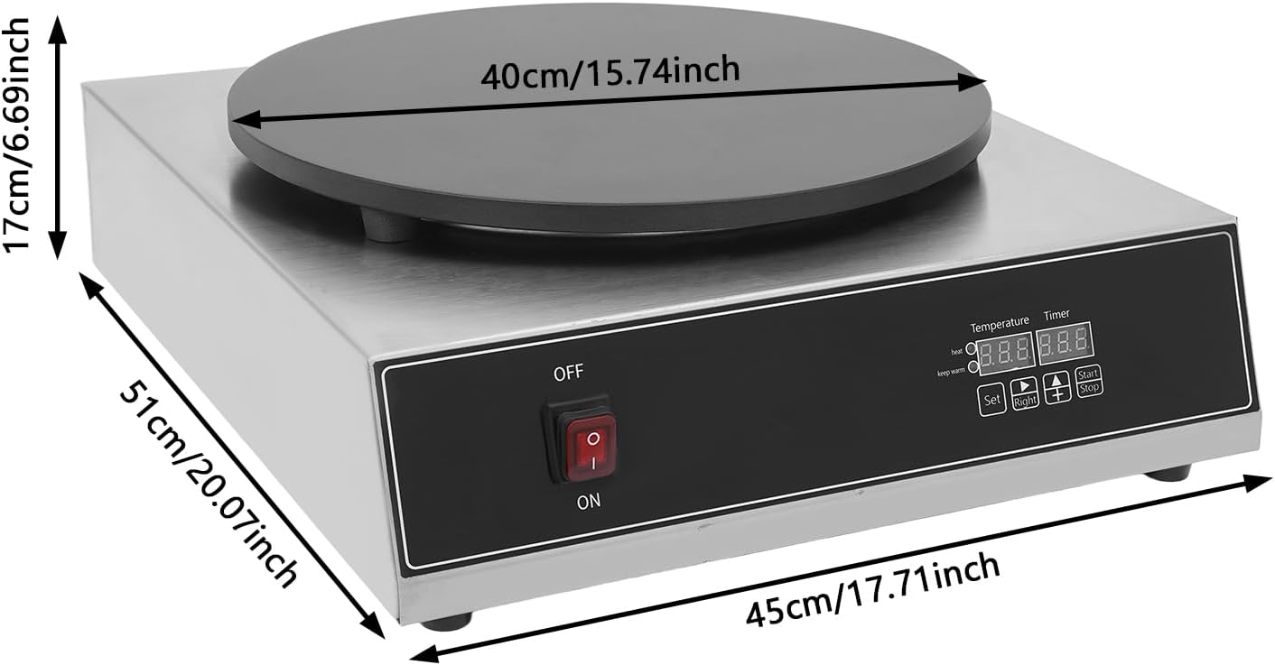 1650W Electric Crepe Maker, 15.74Inch Pancake Making Machine wiith Digital Display, Stainless Steel Non-Stick Round Crepe Griddle with Temp Control