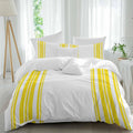 Yellow and White Striped Duvet Cover Set Queen Size 4 Pieces Modern Minimalist Vertical Lines Bedding Set with Zipper Closure, 1 Comforter Cover 92x106 Inches 1 Flat Sheet & 2 Pillow Cases