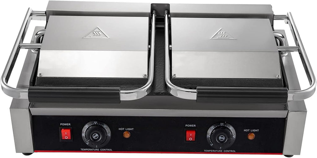 Commercial Electric Griddle Stainless Steel Grill BBQ, Countertop Hotplate Flat Top Kitchen Grill, Business Catering BBQ Steak Bacon Fryer Pans with Dual Thermostatic Control