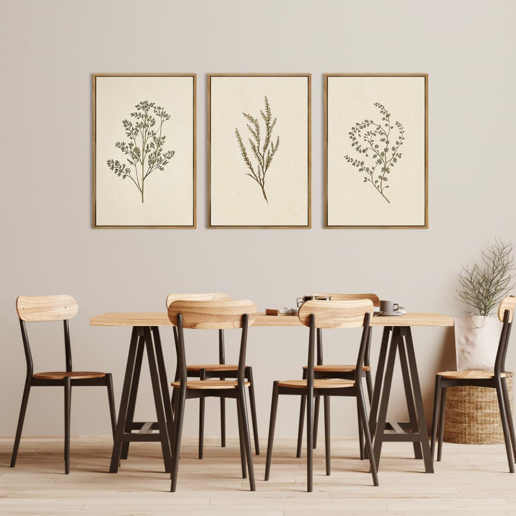 ANHUIB Neutral Beige Floral Canvas Wall Art Large Cream Botanical Wall Decor Vintage Minimalist Modern Paintings 24x36 Inch Set of 3 for Living Room Dining Room Bedroom
