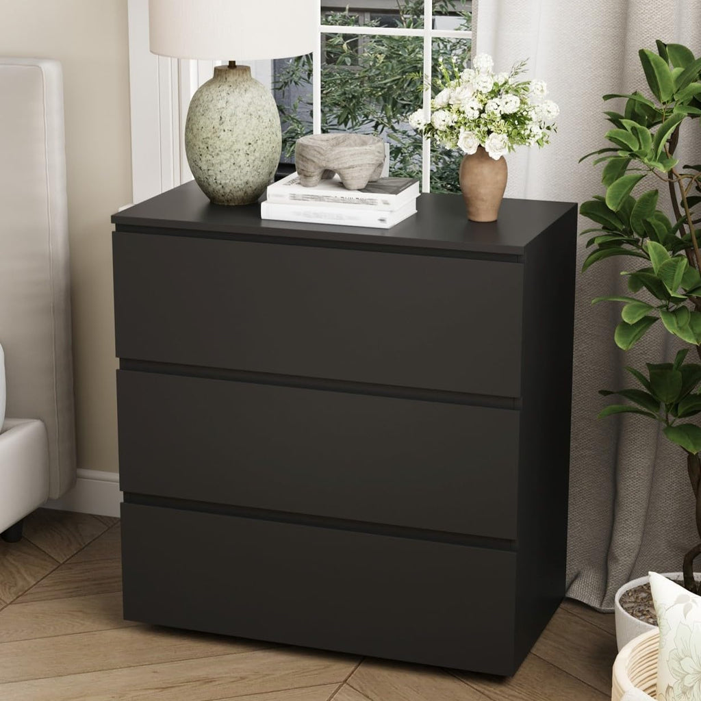 Bed Side Tables Bedroom Set of 2, Mid Century Modern Night Stand with Drawers for Bedroom, 30.3'W Bedside Tables with Drawers and Concealed Handle, Bedside End Tables for Living Room, Black