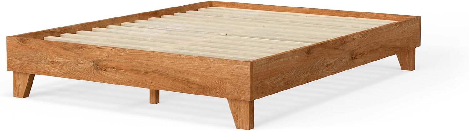eLuxurySupply Wooden Platform Bed Frame Queen Size, Almond - Low Profile, No Box Spring Needed, Easy Assembly, Wooden Modern Minimalist Style