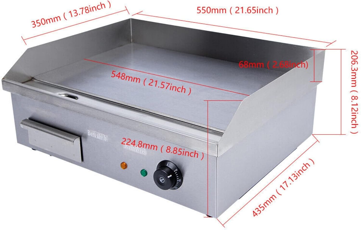Electric Countertop Griddle Grill Barbecue Flat Top Cooktop Plate Non-Stick 22'' Commercial Large Countertop Griddle Flat Top BBQ Grill Plate Machine For Fried Steak, Hand Pancakes