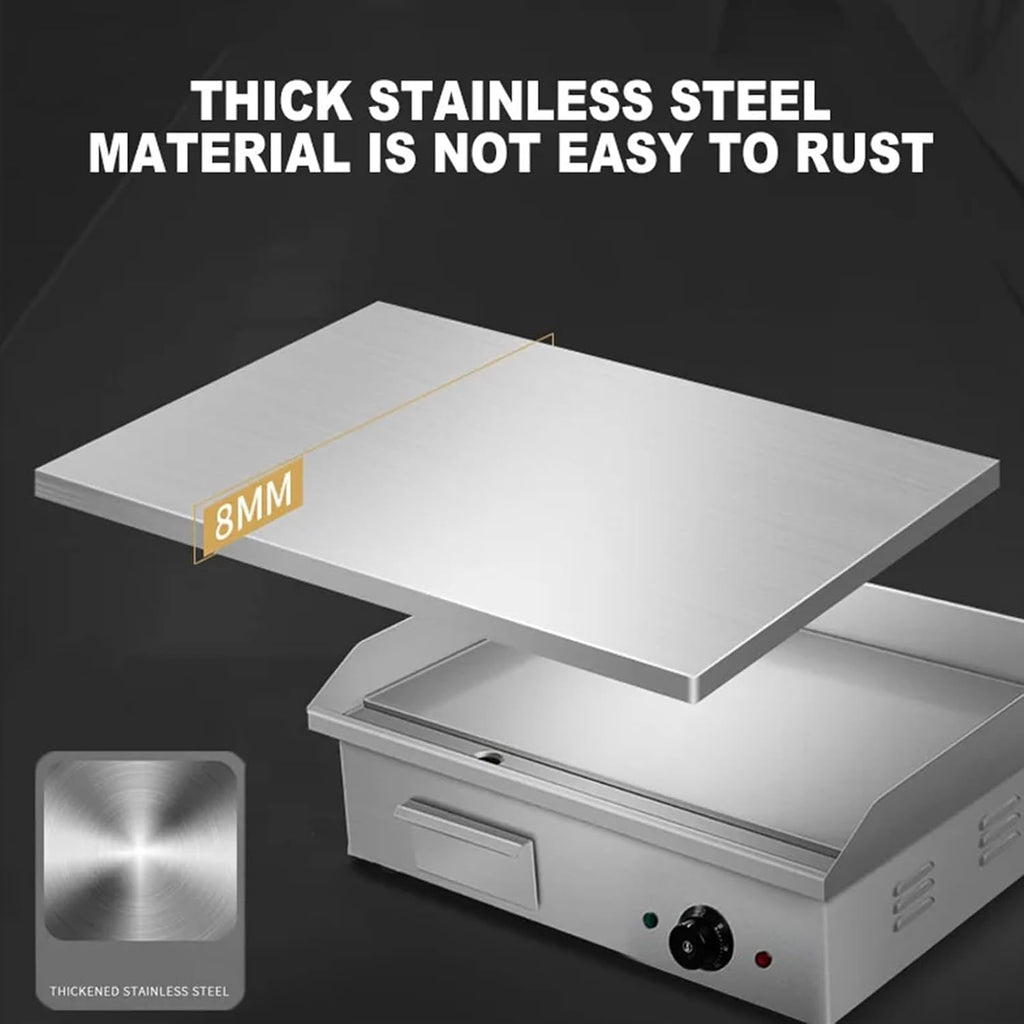 21' Commercial Electric Griddle, Stainless Steel Countertop Griddle Flat Top Grill Hot Plate BBQ 3000W Adjustable Thermostatic Control 122°F-572°F for Kitchen Restaurant