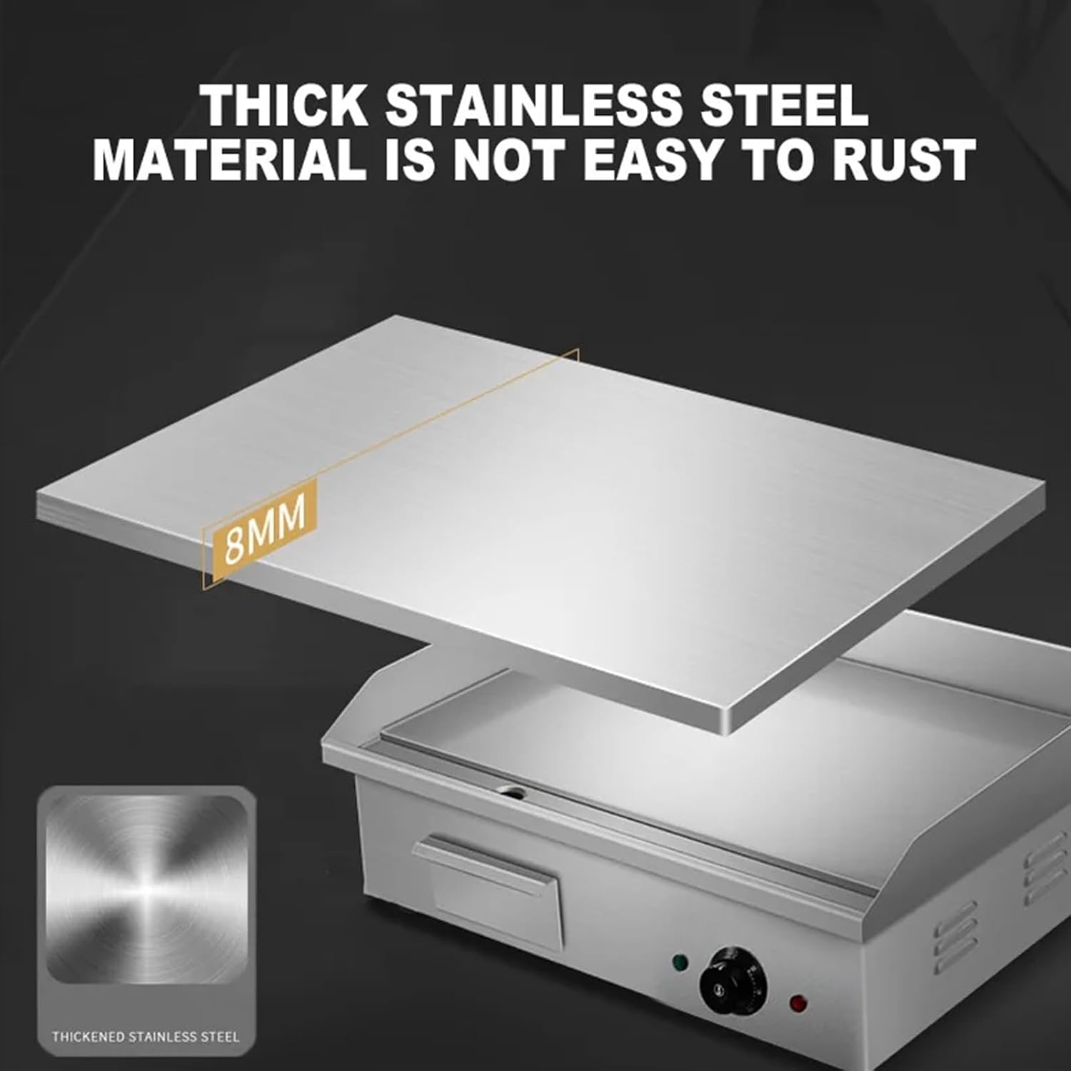 21' Commercial Electric Griddle, Stainless Steel Countertop Griddle Flat Top Grill Hot Plate BBQ 3000W Adjustable Thermostatic Control 122°F-572°F for Kitchen Restaurant