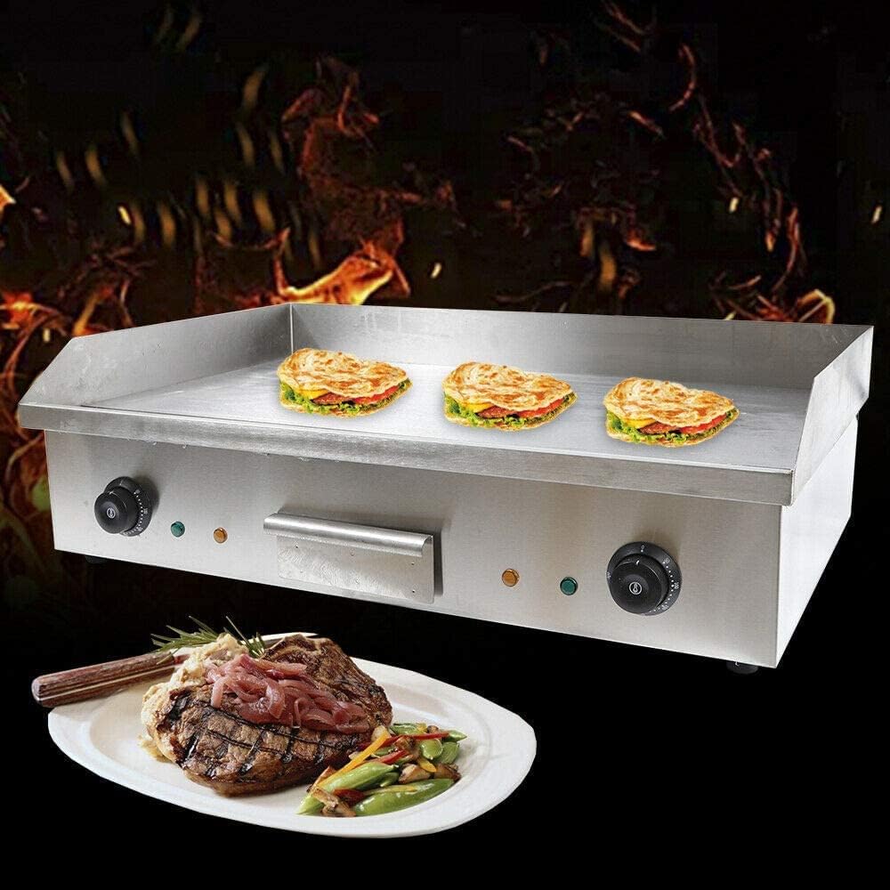 Commercial Flat Top Grill 4400W Electric Countertop Griddle with Dual Temperature Control, Food Griddle Stainless Steel Restaurant Teppanyaki Grill Adjustable Temperature from 50°c to 300°c