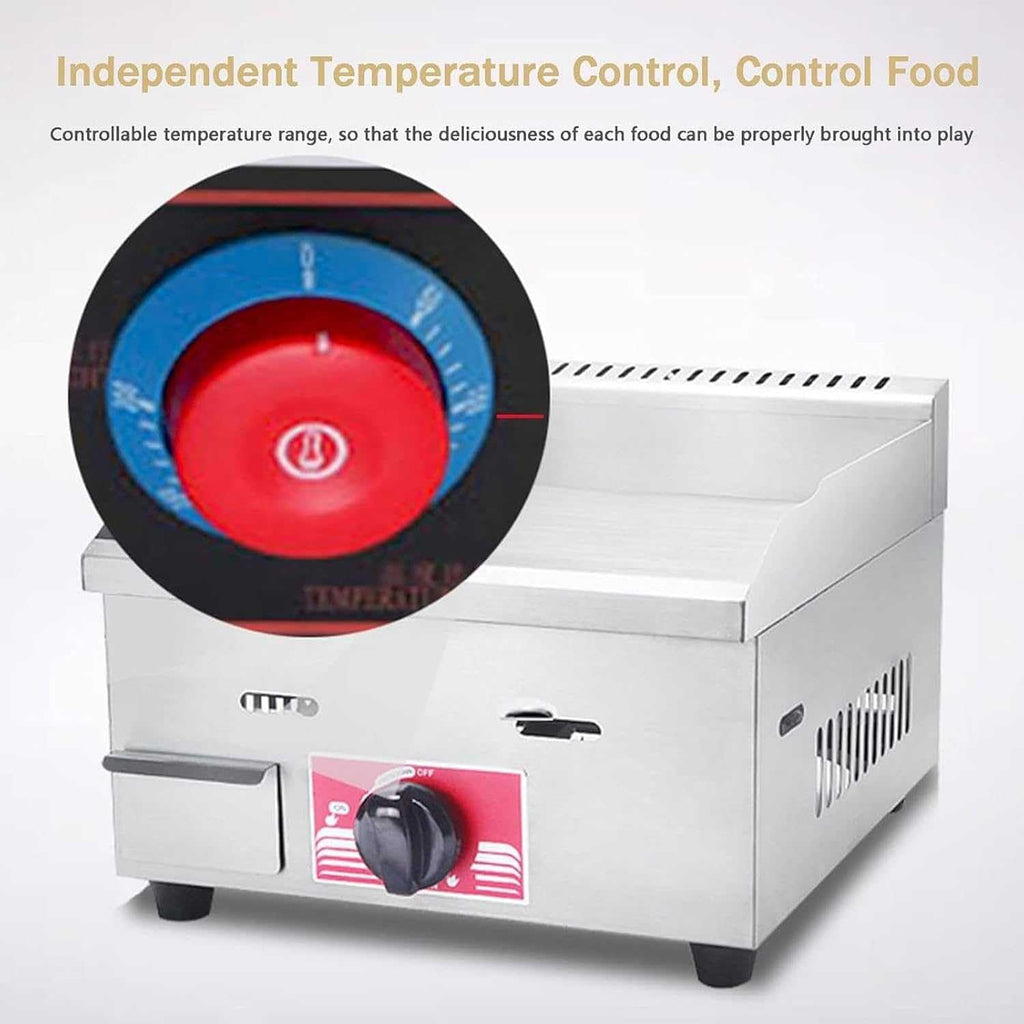 Commercial LPG Gas Griddle,Stainless Countertop Flat Top Griddle Flat Top Fry Pan,Steel Grill BBQ 36cm Large Hotplate with Temperature Control 50-300℃ and Oil Leaking Hole,for Kitchen Und Restaurant