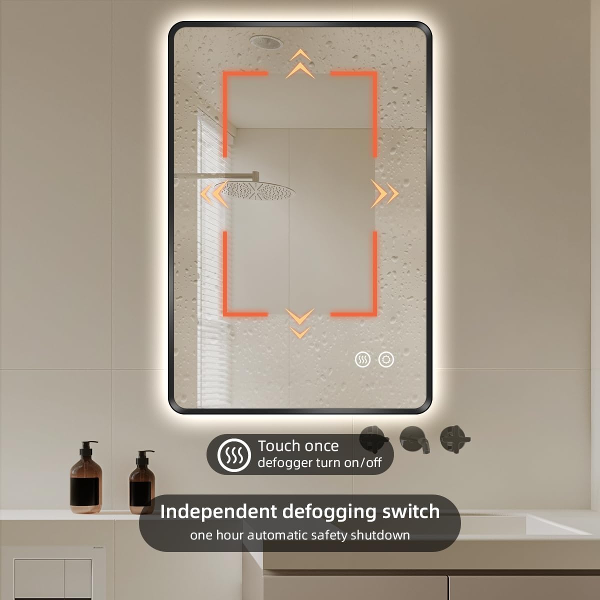 28' x 36' Black LED Bathroom Mirror, Smart Touch Switch, Anti-Fog, Backlit Mirror, 3-Color Dimmable Lighting, CRI≥93, Modern Bathroom Vanity Wall Mirror with Lights (Horizontal/Vertical)