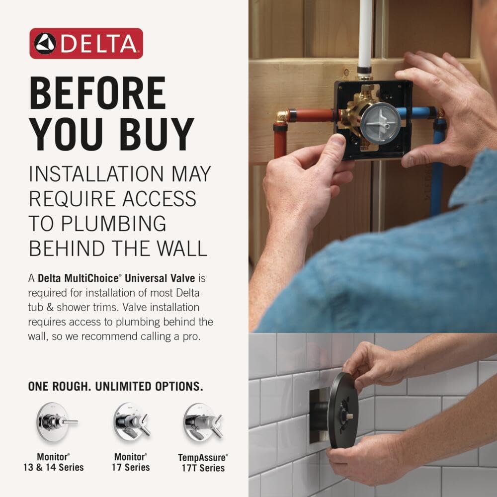 Delta Modern 14 Series Square Rain Shower System Faucet Set, Rainfall Brushed Gold Shower Head and Handle Set, Valve Trim Kit, 10 Inch, Champagne Bronze T342701-CZ (Valve Not Included)