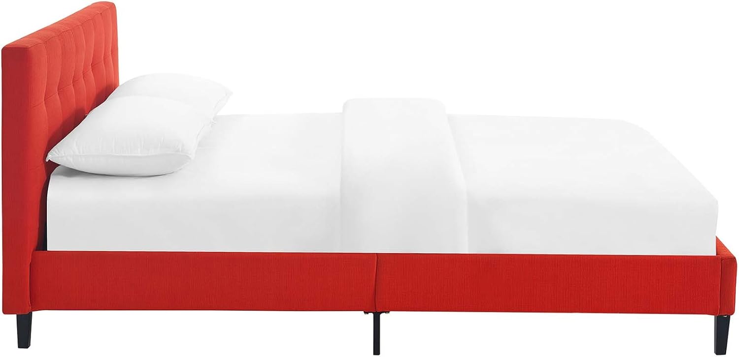 Modway Linnea Upholstered Atomic Red Full Platform Bed with Wood Slat Support
