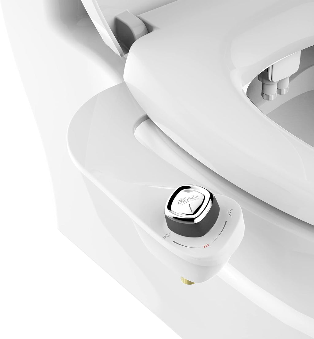 Bio Bidet by Bemis SlimEdge 2-Pack of Freshwater Attachments, White, Non-Electric & BEMIS 500EC 390 Toilet Seat with Easy Clean & Change Hinges, 1 Pack Round, Cotton White