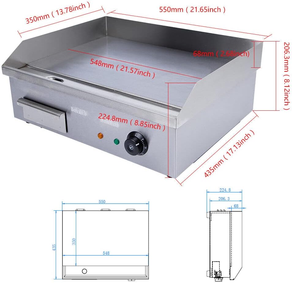 110V 3000W Electric Griddle Commercial,Flat Top Grill Countertop Griddle Hot Plate,Commercial Griddle Restaurant Kitchen for Snack Making in Commercial Places & Snack Bars & Cafes