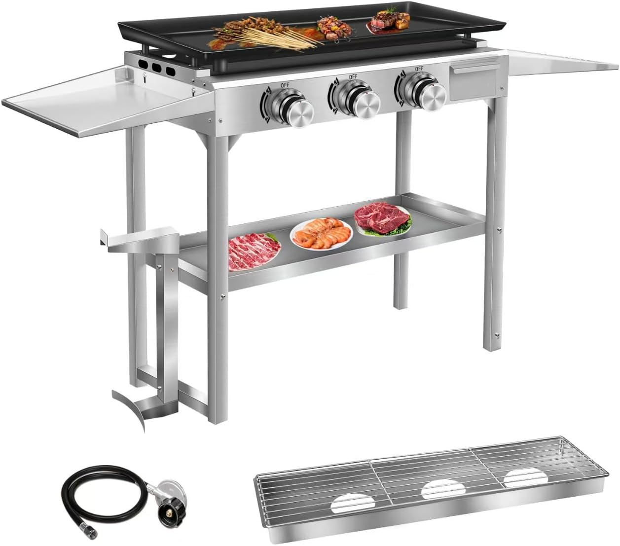 Li Zhen 3 Burner BBQ Gas Propane Grill and Griddle Combo,barbecue grill Stainless Steel BBQ Gril for Outdoor Cooking Kitchen, Garden and Patio Backyard Barbecue