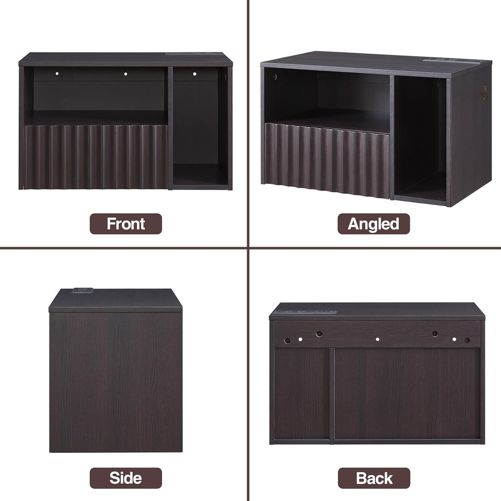 BuildHom Modern Espresso Fluted Floating Nightstand with Charging Station, NightStand with Drawers, Bedside with USB Ports and Outlets, Bedroom Furniture (Set of 2)