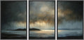 SIGNWIN Framed Canvas Print Wall Art Set Moody Ocean Sunset Dark Blue and Gold Seascape Landscape Illustrations Modern Art Decorative Scenic Rustic for Living Room, Bedroom, Office - 24'x36'x3 Black