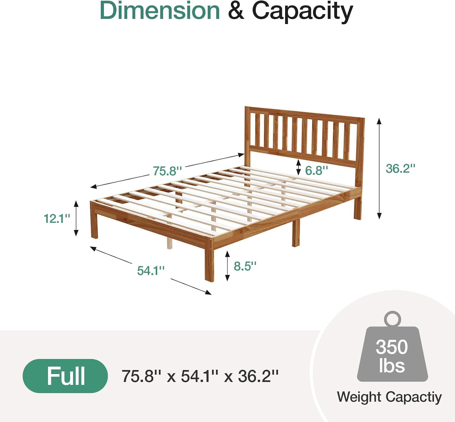 Novilla Full Size Bed Frame Wood Full Bed Frame with Headboard, Full Size Bed Frame with Headboard Solid Wood Bed Frame Foundation with 8.5 Inch Space Underneath, No Box Spring Needed, Easy Assembly