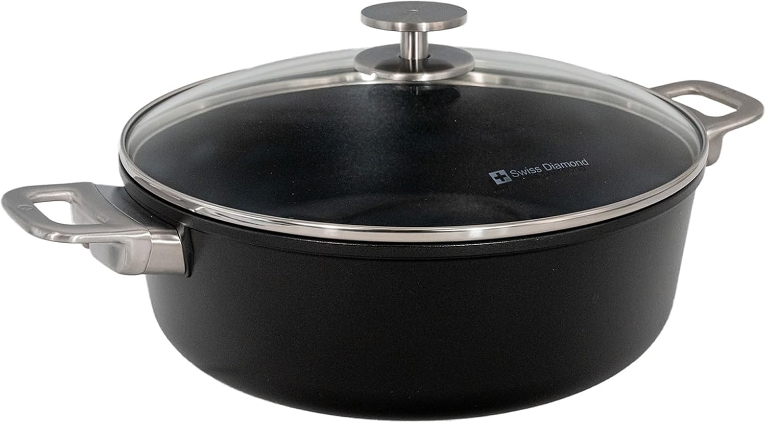 Swiss Diamond Braiser Pan with Lid, Features Stainless Steel Handle, Nonstick Diamond Coated Braising Pan with Lid Oven Safe & Dishwasher Safe, 11', 5.3 Quart, Grey