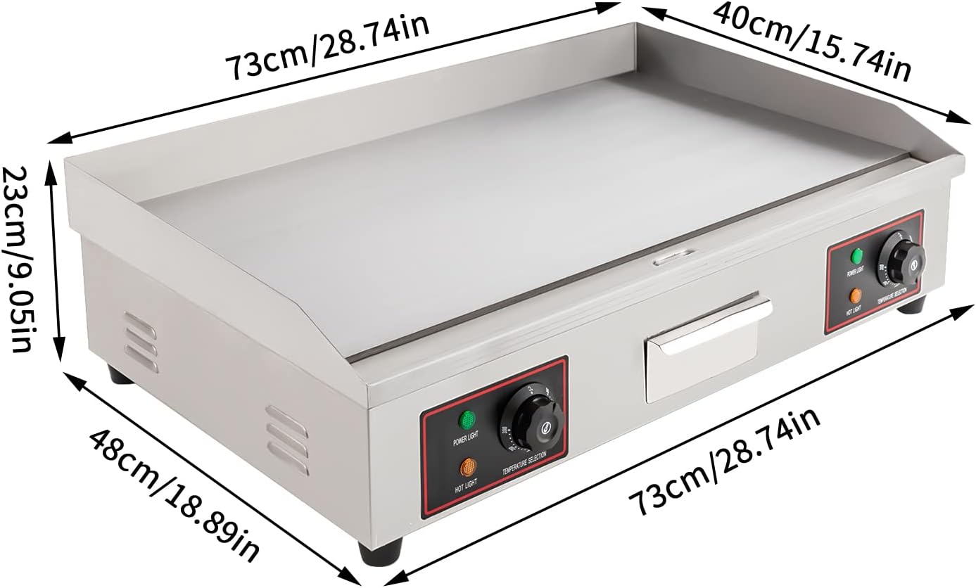 Electric Flat Top Griddle Commercial Electric Countertop Griddle Food Grade Stainless Steel Electric Flat Top Grill W/Adjustable Temperature Control 122-572℉For Kitchen