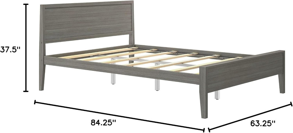 Max & Lily Queen Bed, Solid Wood Queen Bed Frame with Panel Headboard, Kids Queen Bed with Wood Slat Support, No Box Spring Needed, Clay