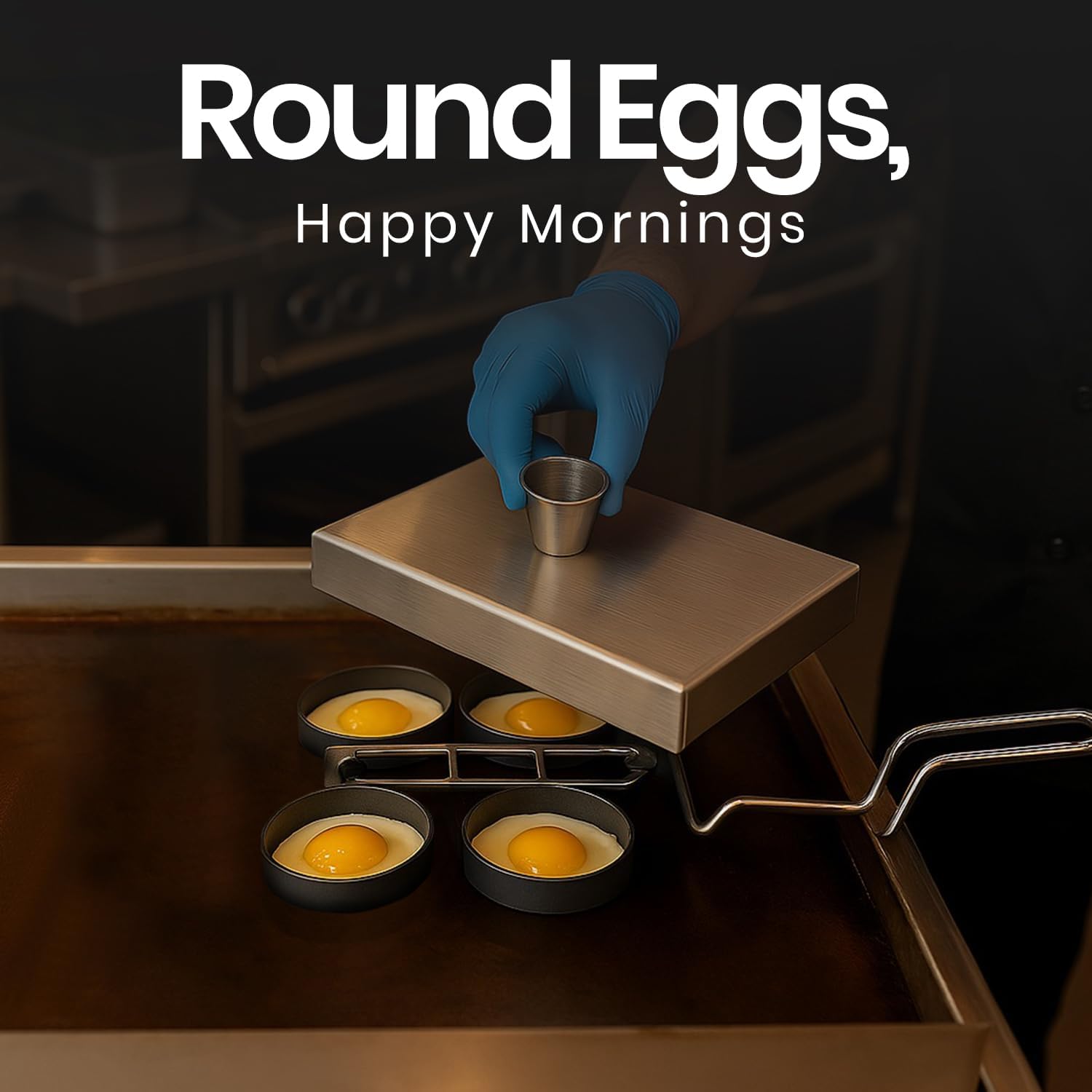 Rattleware Stainless Steel Egg Rings Commercial-Grade Egg Fryer Ring for Frying Eggs – Durable Metal Round Rings with Heat-Resistant Handle – Breakfast Kitchen Gadgets and Egg Cooker (4 Ring Set)