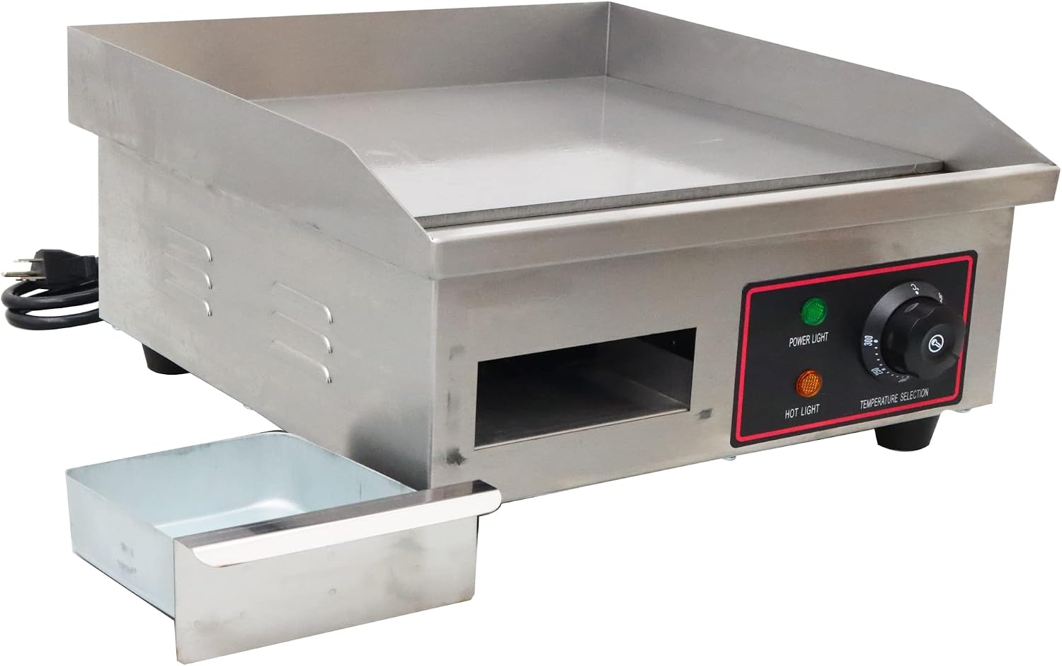 TECHTONGDA 14' Flat Top Electric Griddle, 1500W Commercial Grade Stainless Steel Teppanyaki Grill, Adjustable 122°F-572°F Heat Control, Hot Plate BBQ, Countertop Griddle for Kitchen, BBQ, Restaurant