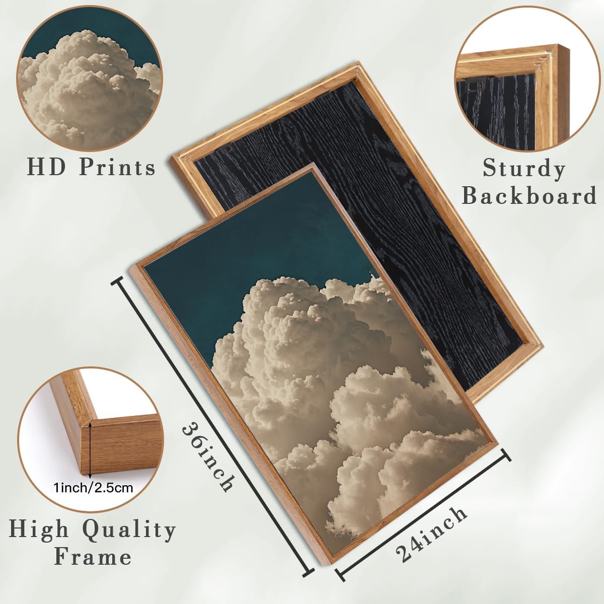 IARTTOP Extra Large Navy Blue Cloud Wall Art 24x36 Inch Framed Abstract Modern Landscape Canvas Wall Decor Minimalist Sky Painting Set of 3 for Bedroom Living room Office