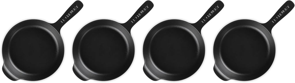 Le Creuset Enameled Cast Iron Gourmand Collection Set of 4 Mini Skillet, .3 qt., Matte Black