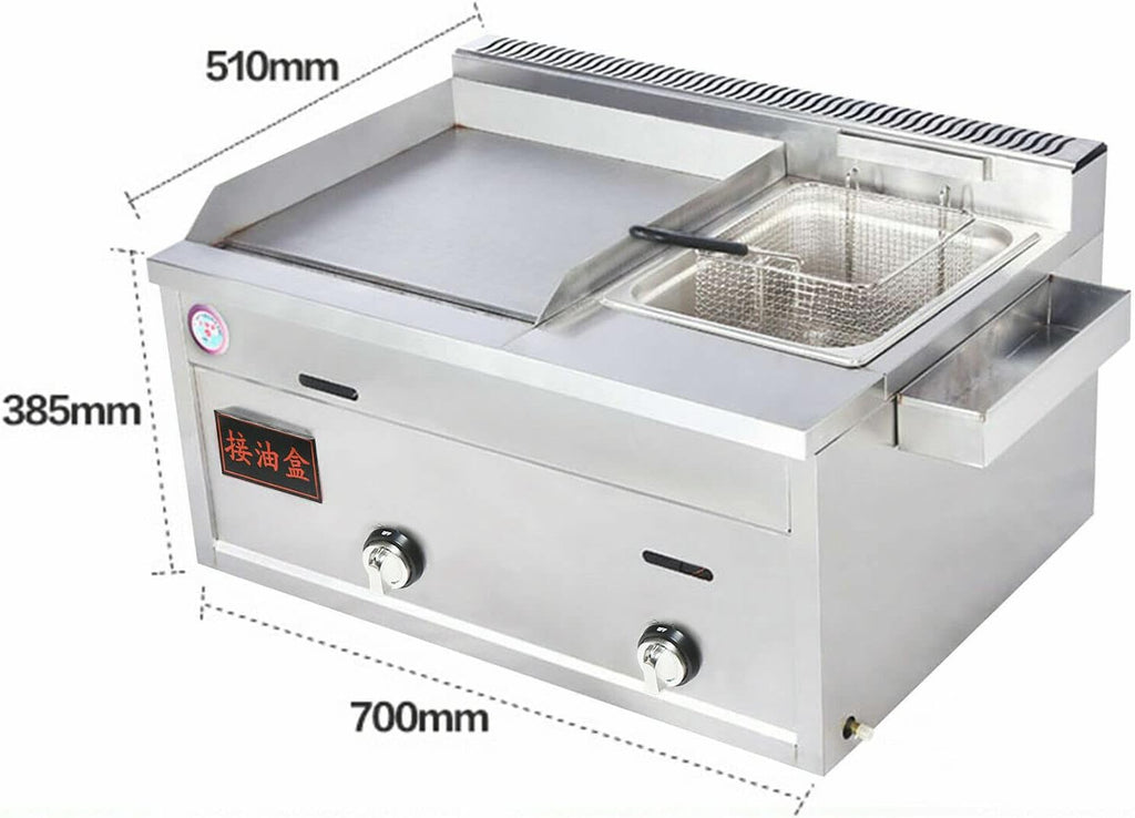 Commercial Gas Grill Griddle Combo - Stainless Steel Propane Flat Top Grill with Deep Fryer, 27Inch Multi-Function Restaurant Equipment