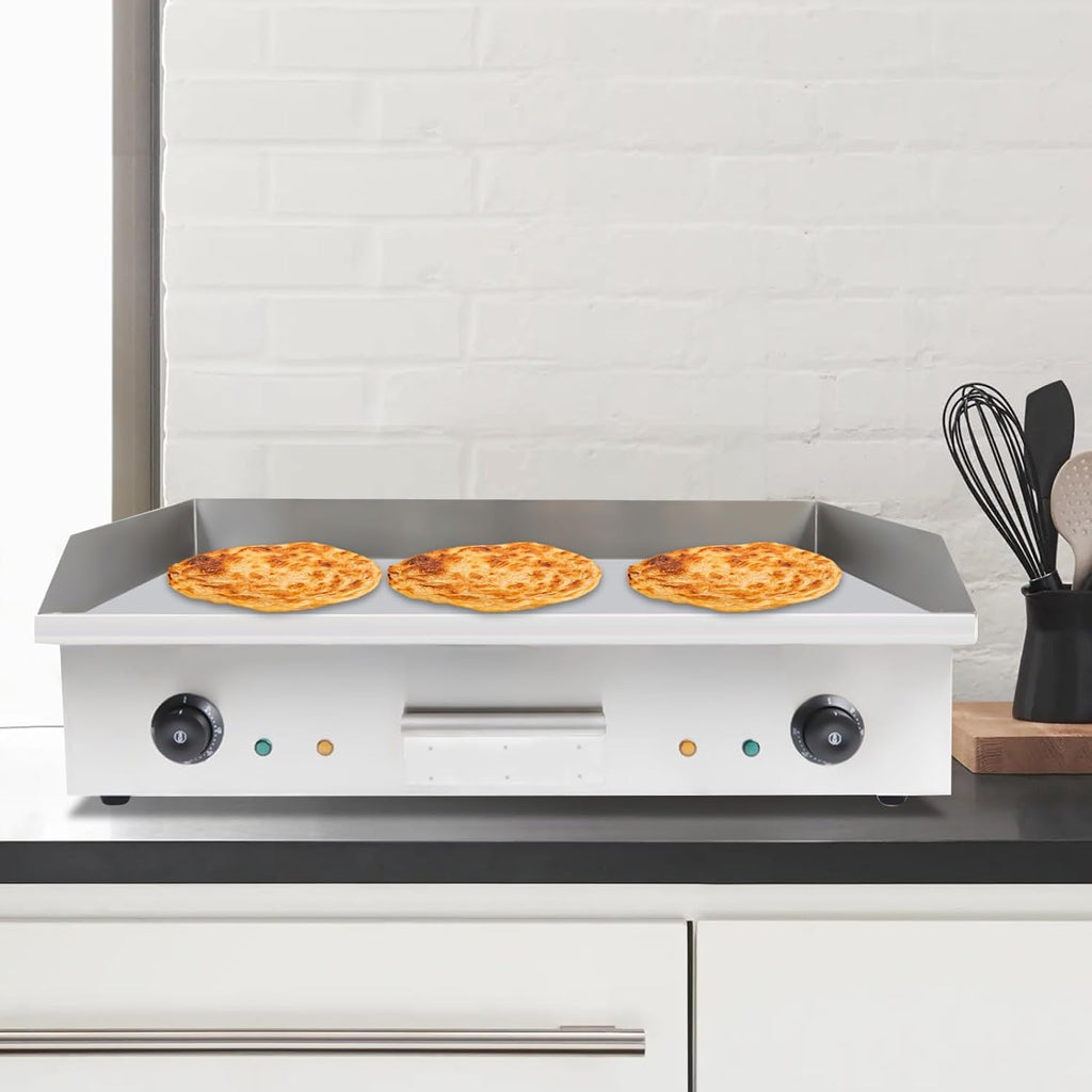 Commercial Electric Griddle, 3000W 110V Electric Flat Top Grill 50-300℃ Temperature Range Stainless Iron Table Top Griddle for Making Delicious Pancakes 28.62 x 15.75 x 9.06 Inch