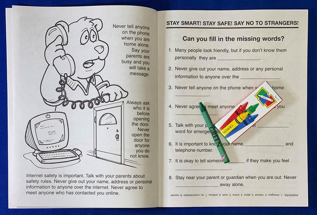 ZOCO – Stranger Danger Custom Coloring Books (250 Bulk Pack, With Crayons) – Kids Safety Education Activities, Games & Puzzles – Child Safety Handouts for Schools, Police & Youth Programs