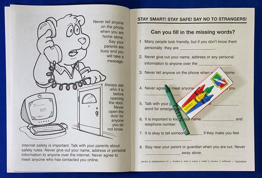 ZOCO – Stranger Danger Custom Coloring Books (250 Bulk Pack, With Crayons) – Kids Safety Education Activities, Games & Puzzles – Child Safety Handouts for Schools, Police & Youth Programs