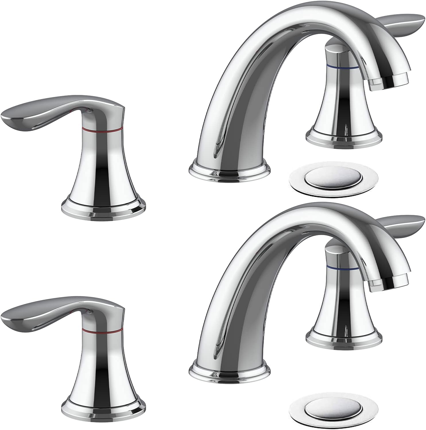 Bathroom Sink Faucet, Faucet for Bathroom Sink, Widespread Chrome Bathroom Faucet 3 Hole with Stainless Steel Pop Up Drain and cUPC Lead-Free Hose - (Chrome 2 Packs)
