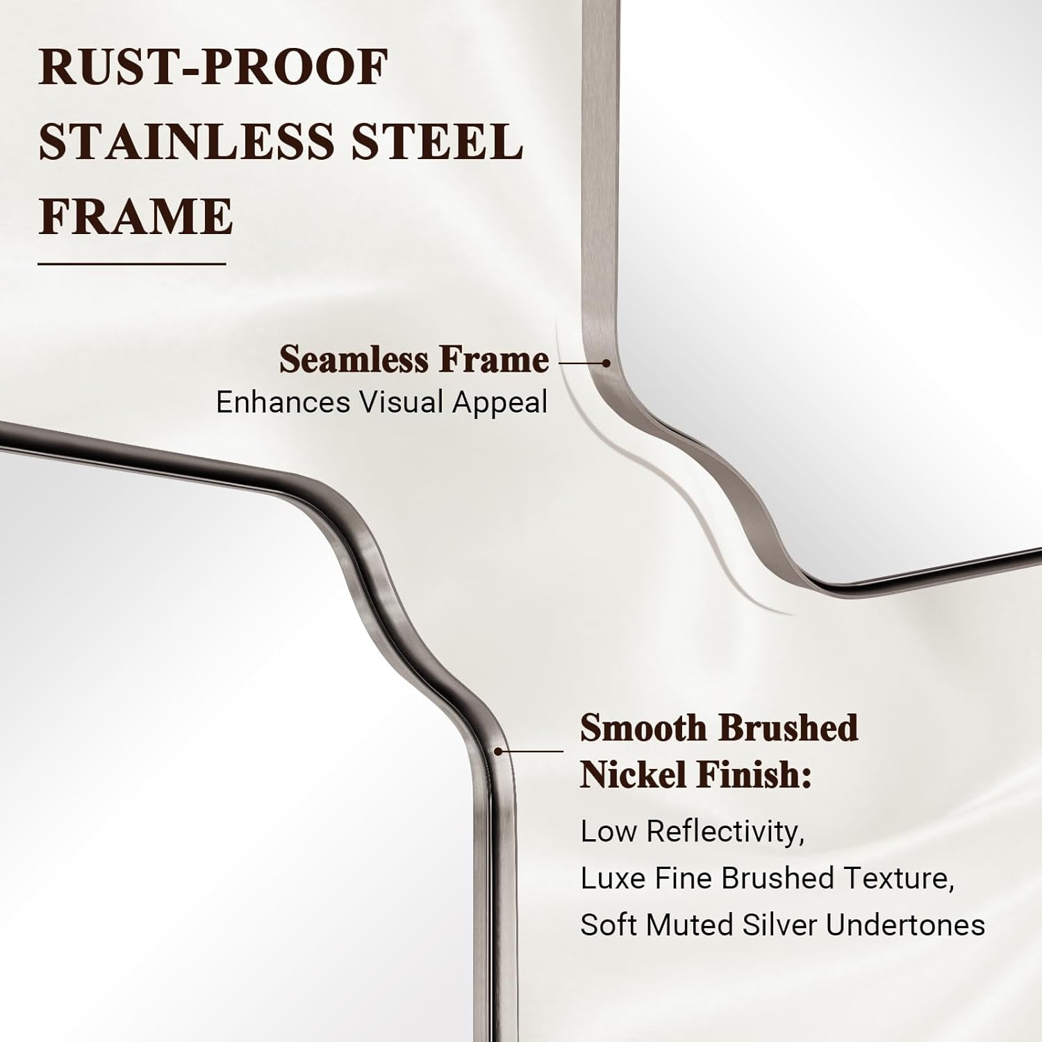 ANDY STAR 20x30 Inch Brushed Nickel Mirror, Silver Bathroom Mirror, Modern Rounded Notched Corner Mirror in Rustproof Stainless Steel Thin Frame, Compact Size Ideal for Small Bathroom Remodel