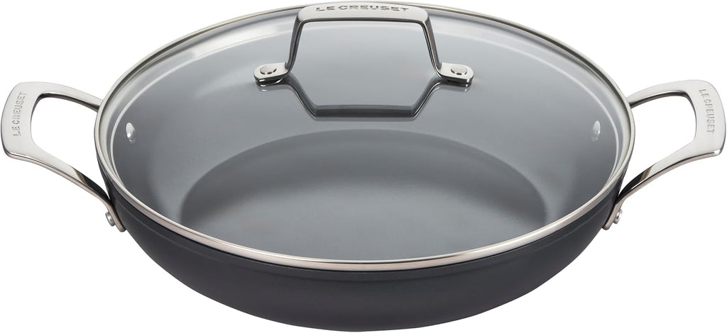 Le Creuset Essential Non-stick Ceramic Shallow Braiser with Glass Lid, 3.5 qt.