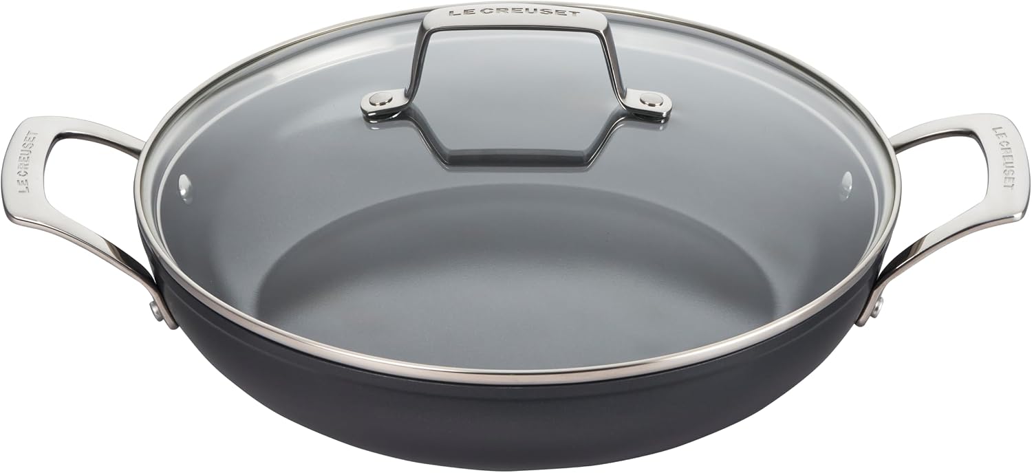 Le Creuset Essential Non-stick Ceramic Shallow Braiser with Glass Lid, 3.5 qt.