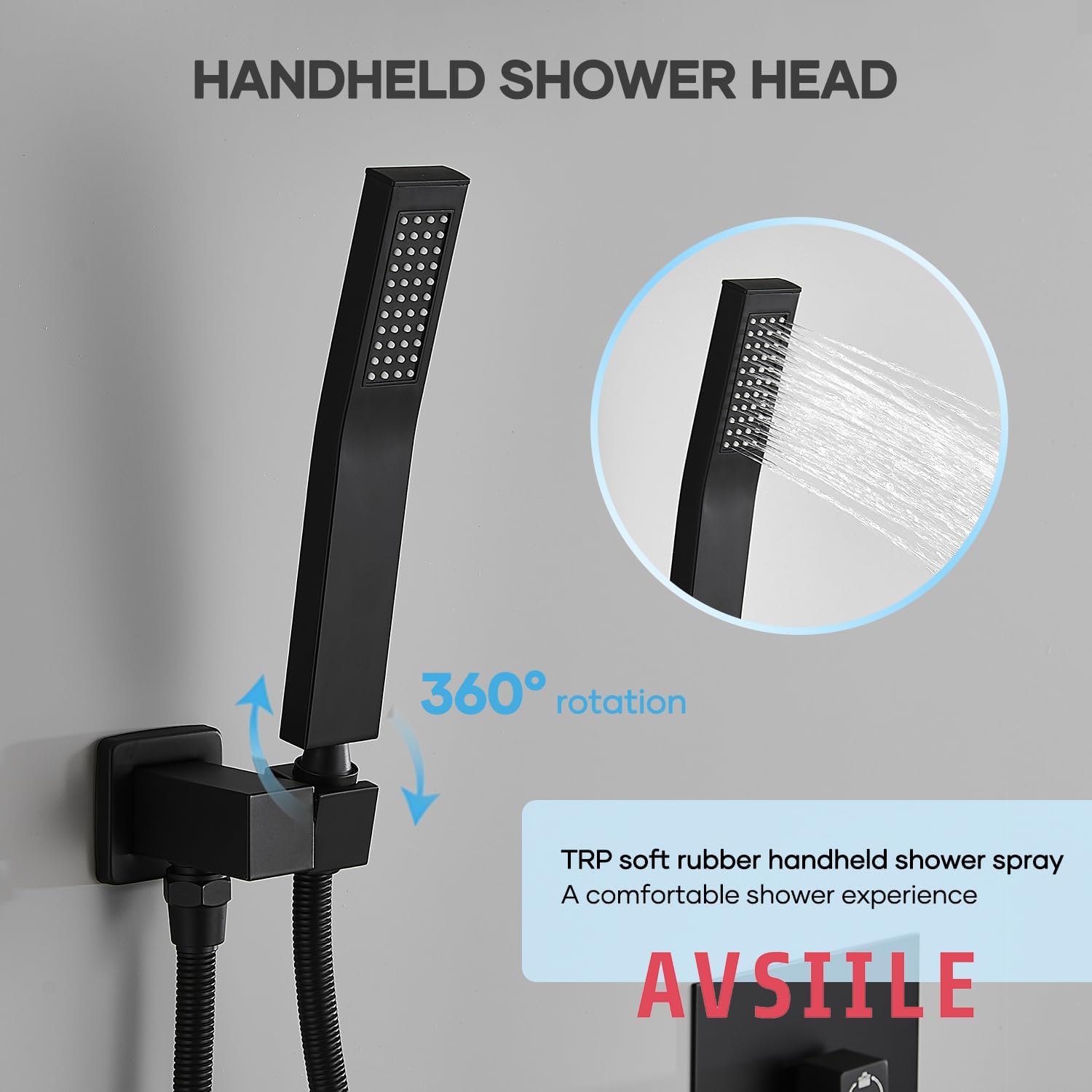 AVSIILE Shower Faucet Set with Tub Spout, Matte Black Rain Shower Mixer Valve and Trim Kit System with Base Complete, Rainfall Modern Shower Head and Handheld Handle Set Combo for Bathroom, 10 Inch