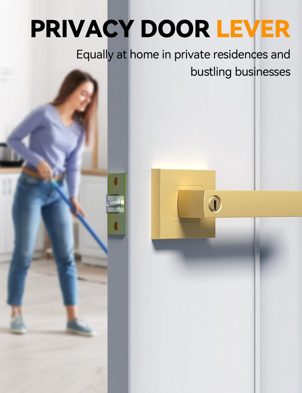 BSEED Gold Door Handles Interior Gold Privacy Door Levers fot Bedroom & Bathroom Lock Set in Modern Satin Gold Finish (10-Pack)