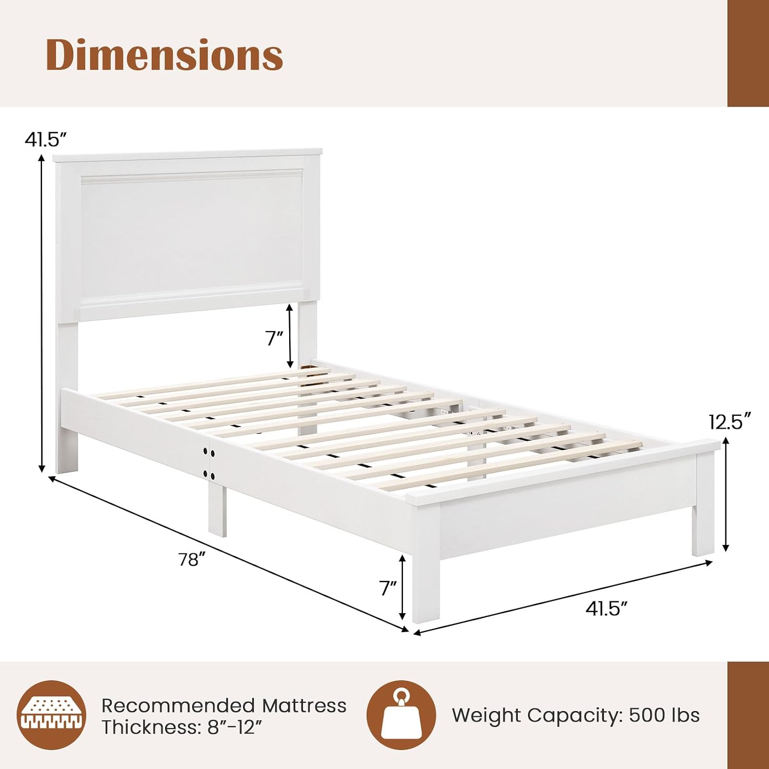 GOFLAME Twin Size Wood Bed Frame, Mid-Century Modern Platform Bed with Headboard, Solid Wood Legs, Mattress Foundation with 12 Wooden Slats, No Box Spring Needed, White