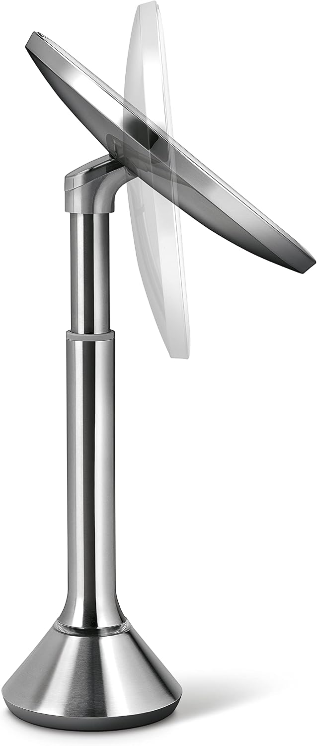 simplehuman 8' Round Sensor Makeup Mirror with Touch-Control Dual Light Settings, 5x Magnification, Rechargeable and Cordless, Brushed Stainless Steel