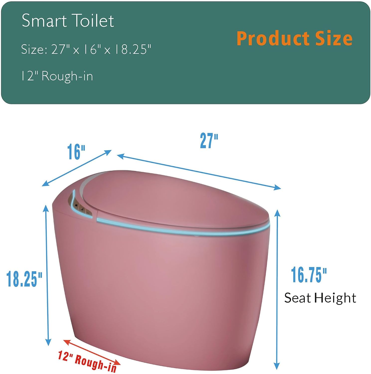 Black Smart Toilet with Bidet Built In, Luxury Elongated Electric Toilet with Heated Seat&Foot Sensor, 1.28 GPF Dual Flush, Auto Open/Close Seat, Warm Water&Dryer, Multiple Washing Modes (Pink)