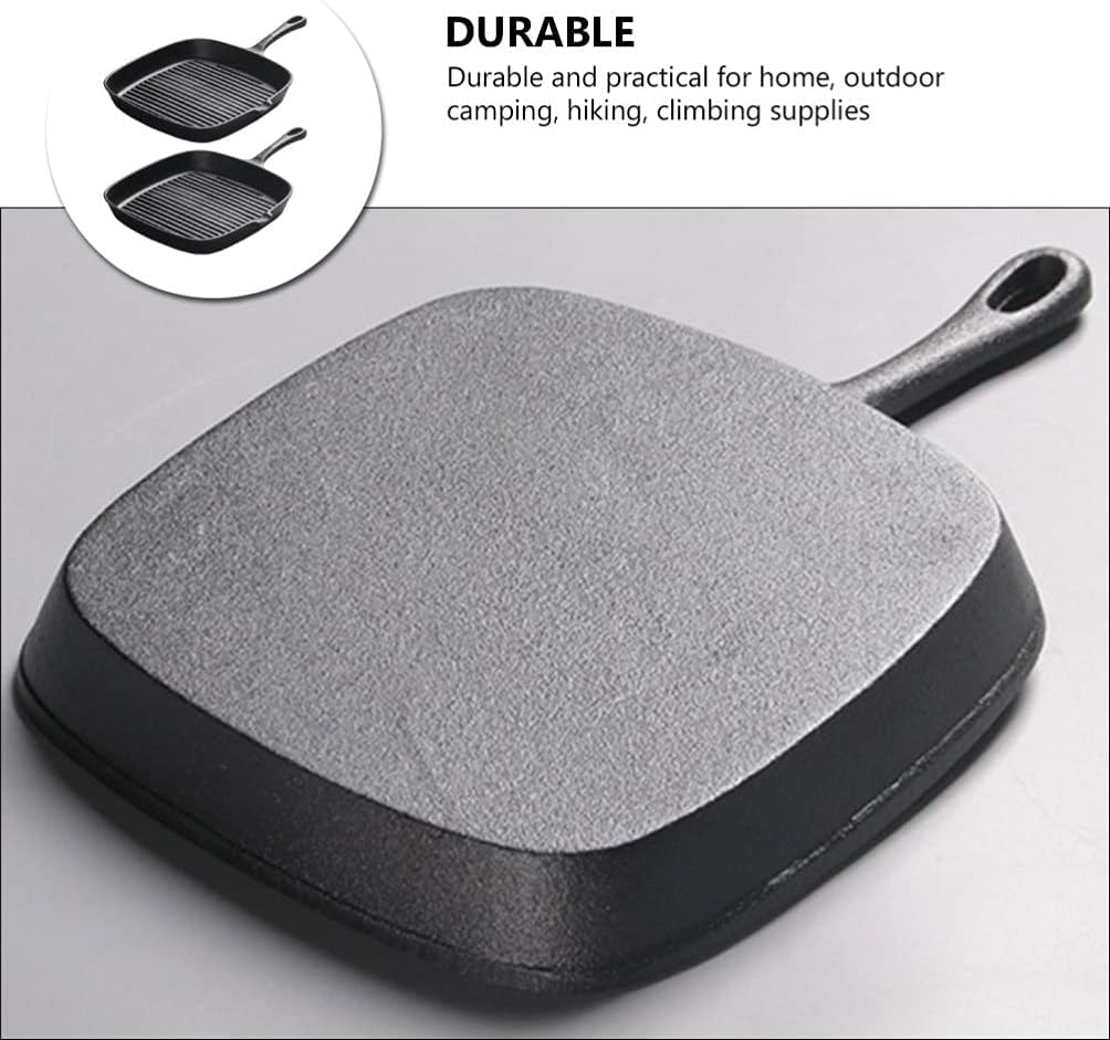 Grill Pan Frying Pan Steak Bacon Pan Deep Square Griddle Pan Iron Kitchen Grill Cookware for Steak Fish BBQ 2Pcs Wok
