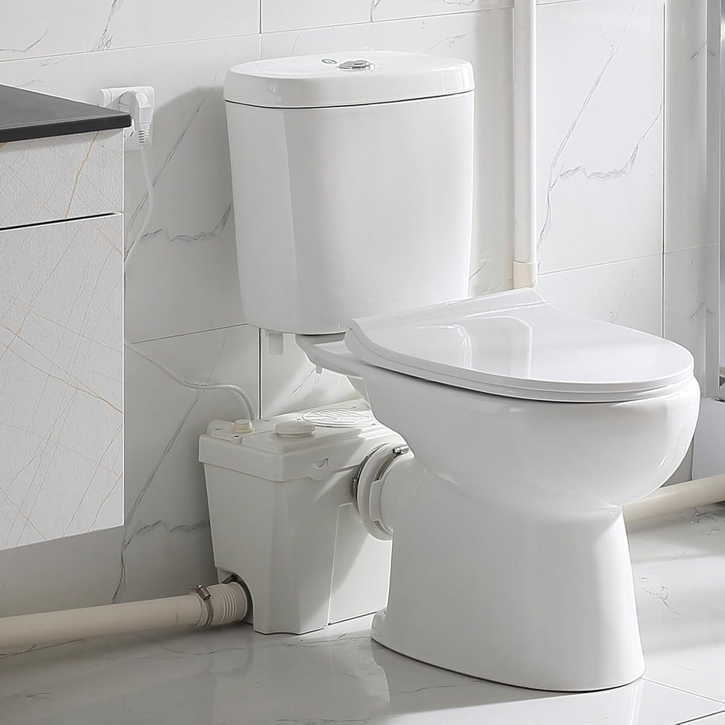 800W Upflush Toilet with Pump for Basement, Macerating Toilet System, Patented Top Access Panel, Two Piece Dual-flush Tank, 4 Inlets Macerator Grinder Sewage Pump, 36ft Head Lifting, CEC Approved