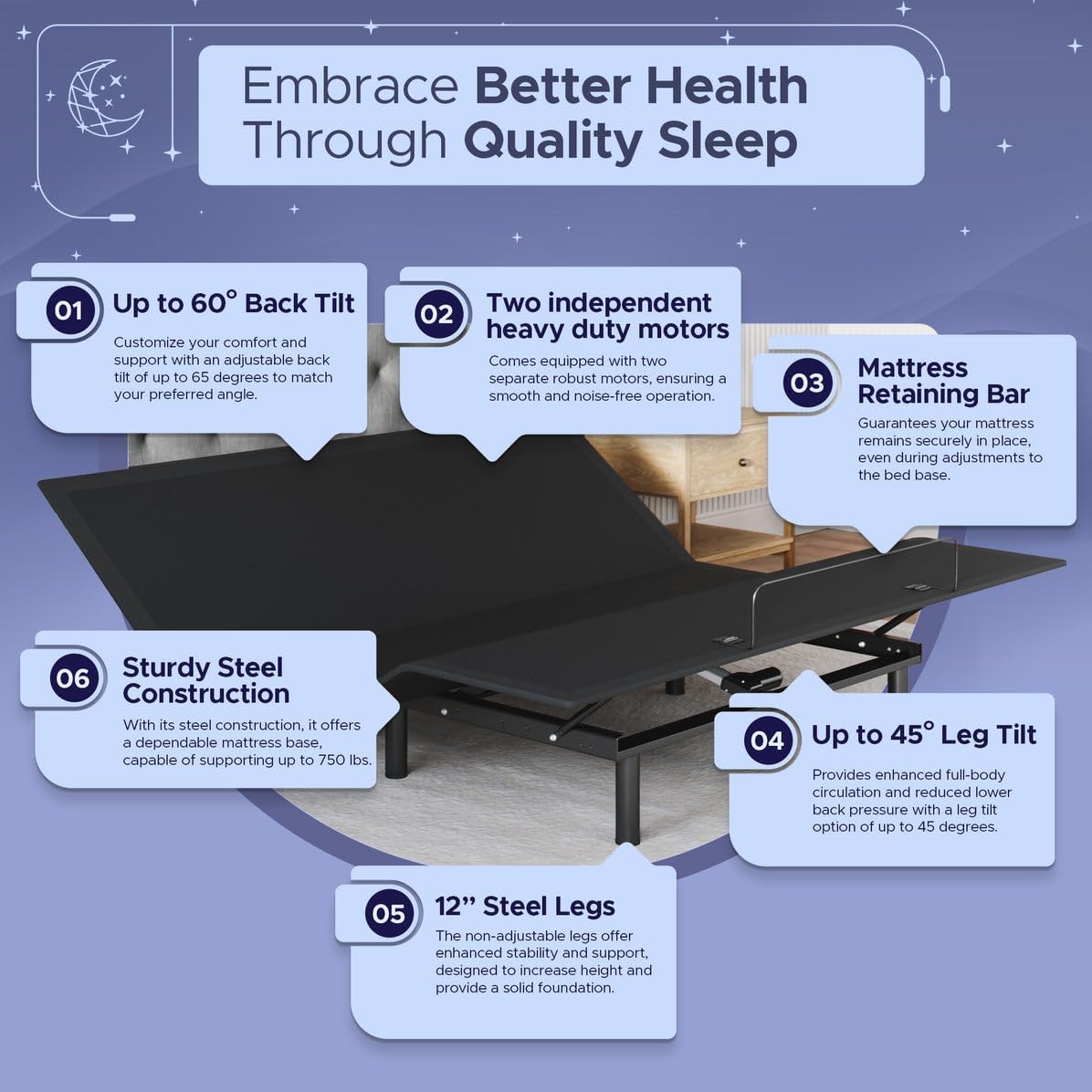 Celestial Sleep Aurora Adjustable Bed Base (Frame) + 10 inch Gel Memory Foam Mattress (Medium), Easy Assembly, Head and Foot Lift, Zero Gravity, Memory Positions, CertiPUR-US Bed - King