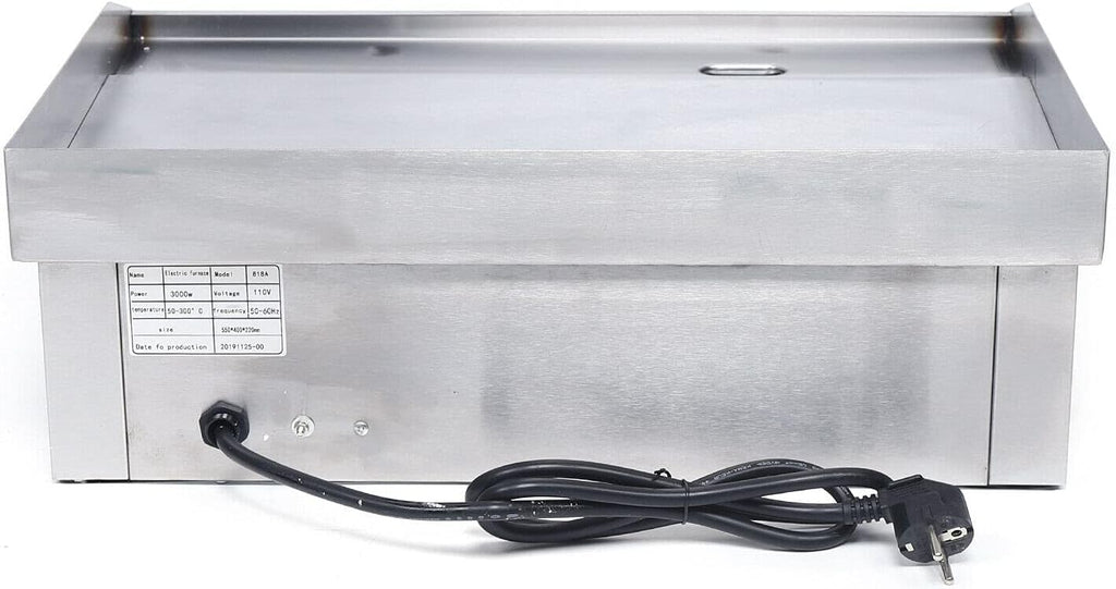Commercial Griddle, Electric Griddle Flat Top Grill Hot Plate BBQ Countertop Commercial Pan Stainless Steel Flat Top Grill 50°C to 300°C Adjustable 1.6kw