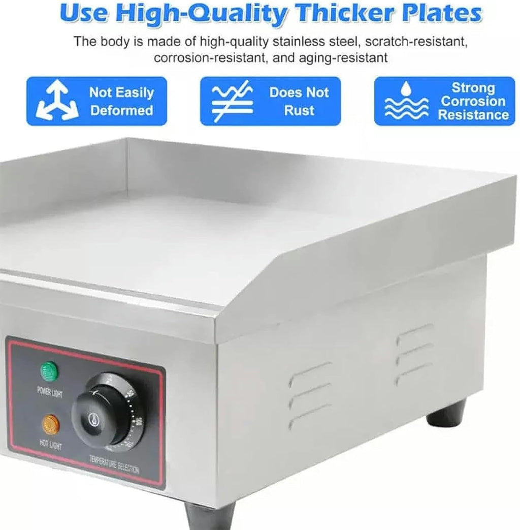 Commercial Electric Flat Top Countertop Griddle/ 1500W Stainless Steel Teppanyaki Grill/Non-Stick Bakeware, Adjustable Temperature from 122°F-572°F
