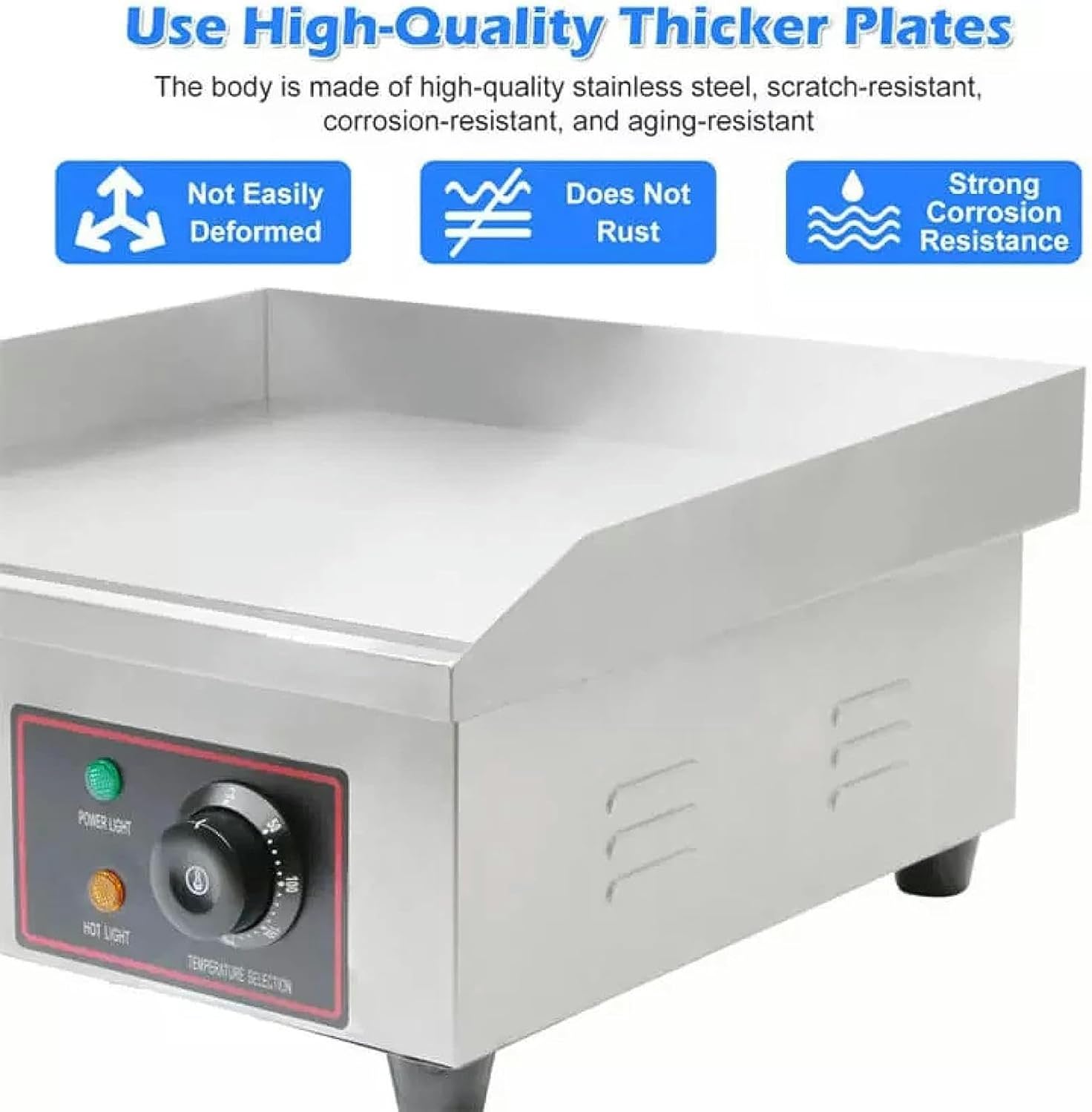 Commercial Electric Flat Top Countertop Griddle/ 1500W Stainless Steel Teppanyaki Grill/Non-Stick Bakeware, Adjustable Temperature from 122°F-572°F