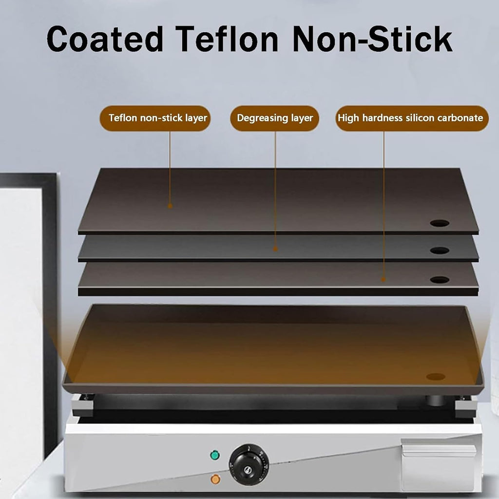 2500W 21' Commercial Electric Countertop Griddle Grill, Stainless Steel Restaurant Grill Tabletop Flat Grill with Adjustable Temperture Control Nonstick Flat Top Grill