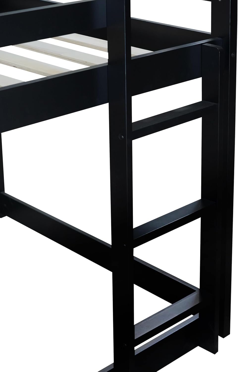 Bellemave Twin Over Twin Bunk Bed, Wooden House Bunk Bed with Ladder and Guardrail for Bedroom, Dormitory, Floor Bunk Beds with Headboard and Footboard for Kids, Teens, No Box Spring Needed, Black